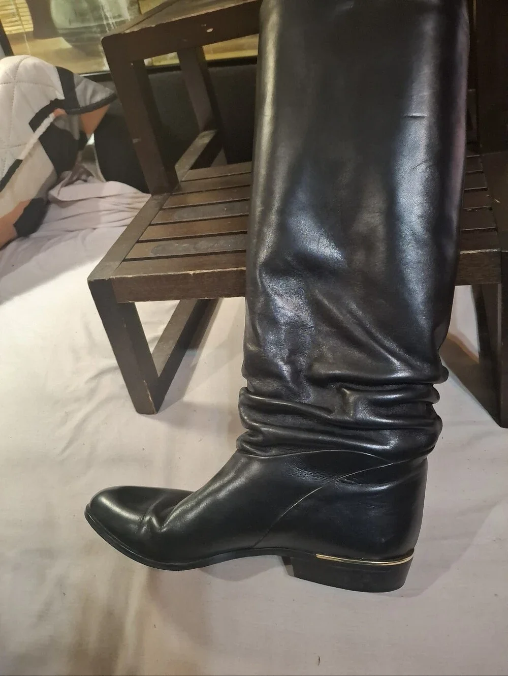 Women's Over-the-Knee Black Leather Boots with Low Heel